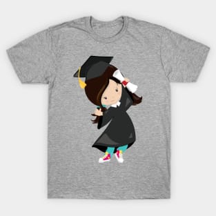 Graduation Girl, Cute Girl, Brown Hair, Diploma T-Shirt
